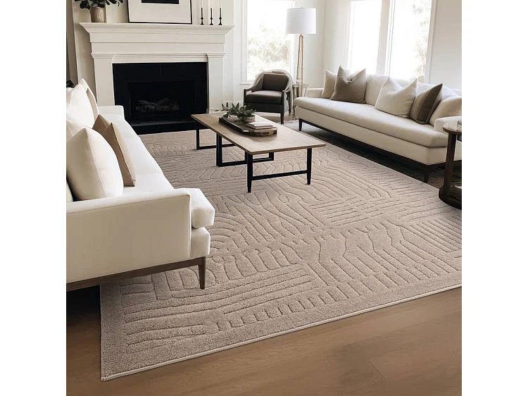Geometrisch tapijt - 120x170cm - beige - Valley Route