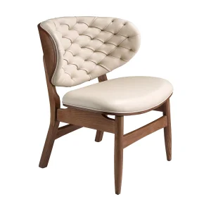Fauteuil van zand en walnotenleer Fauteuil van zand en walnotenleer