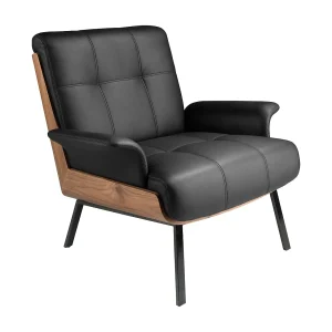 Fauteuil van zwart notenleer Fauteuil van zwart notenleer