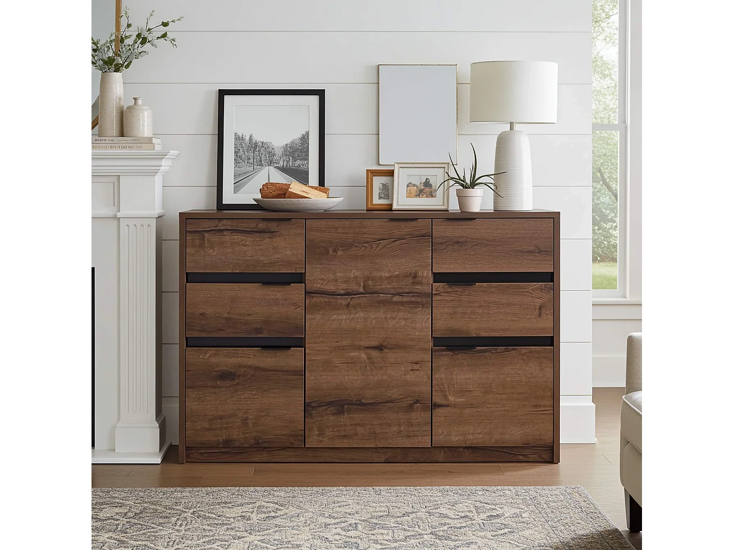 Dressoir Martin K3D4SZ - 135 cm - Monastery Eiken / Zwart Hoogglans