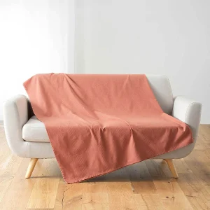 Effen plaid "Lucile" 180×220 cm van zacht en duurzaam katoen-polyester in roze