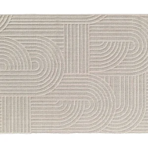 Ezio Vlakgeweven Vloerkleed 120×170 cm Beige met Grafische Reliëfs in Art Déco Stijl, Duurzaam en Makkelijk te Onderhouden