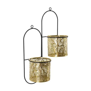 Dubbele wand plantenbak van verguld metaal, 27x14x48 cm