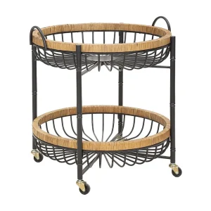 Dubbele trolley in ijzer en hout, zwart en bruin, 57×55,5×62,5 cm Dubbele trolley in ijzer en hout, zwart en bruin, 57×55,5×62,5 cm