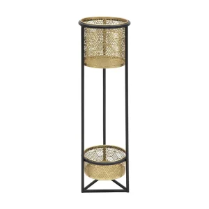 Dubbele gouden metalen plantenpot met voet Ø 23×80 cm