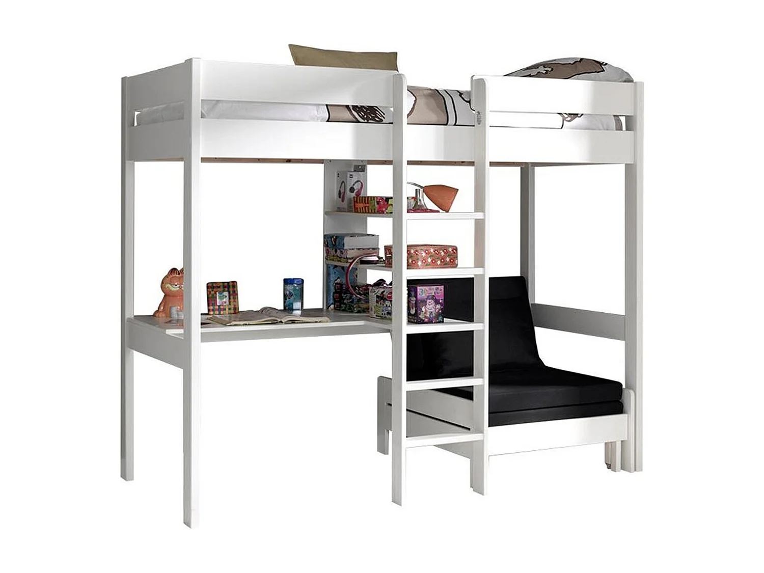 Gecombineerd bed met fauteuil 90x200 cm massief grenen wit Pino