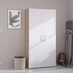 Waskamer opbergmeubel – Licht naturel en wit – B92 x H184 cm – ERKANO