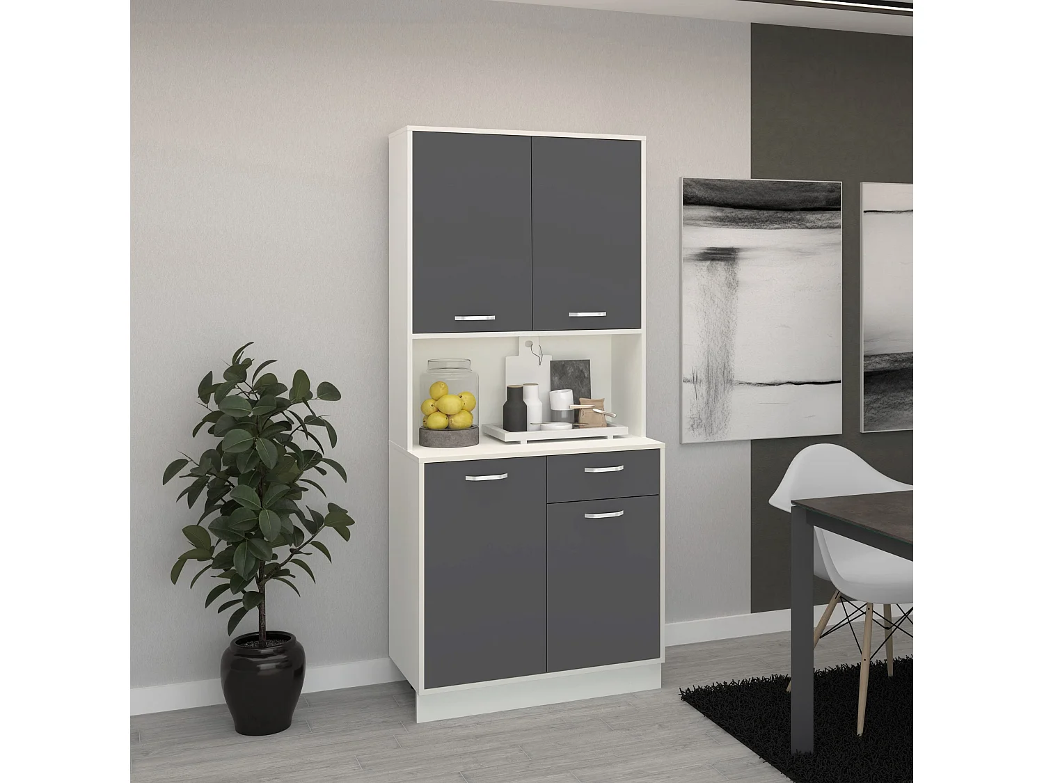 Dressoir Oma, Antraciet/Wit, L 84 cm
