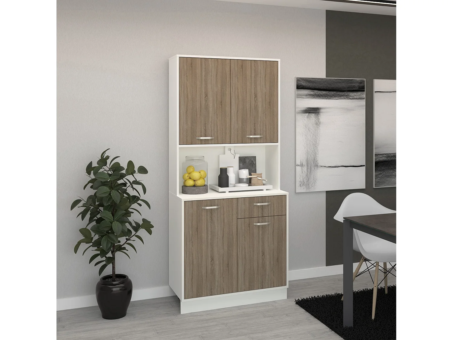 Dressoir Oma, Donker Sonoma eiken/Wit, L 84 cm