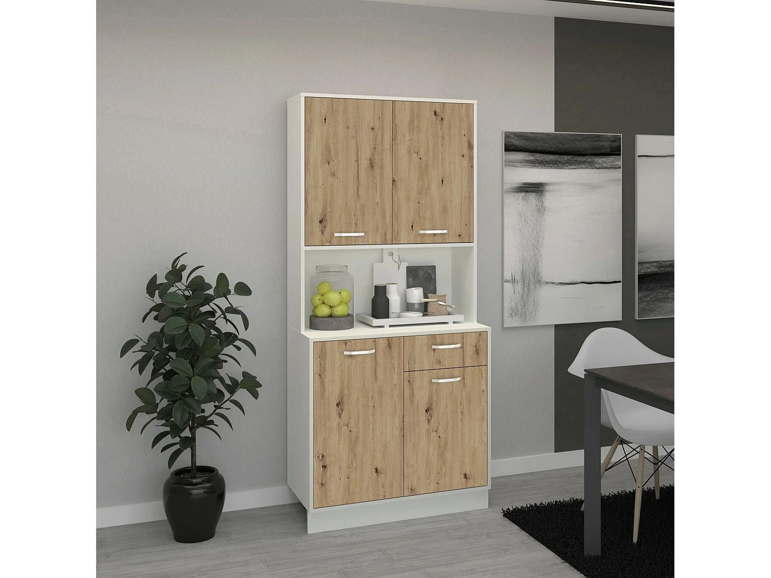 Dressoir Oma, Artisan eiken/Wit, L 84 cm