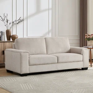 Driezitsbank in getextureerde stof in de kleur beige EMBAPO