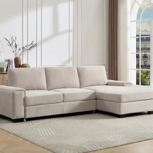 Rechte hoekslaapbank in beige getextureerde stof EMBAPO