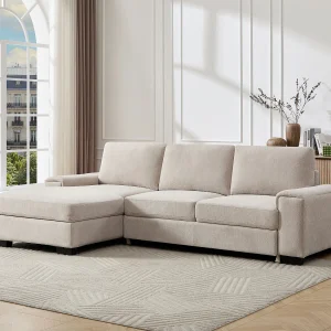 Linkse hoekslaapbank van beige getextureerde stof EMBAPO Linkse hoekslaapbank van beige getextureerde stof EMBAPO