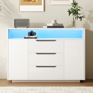 Dressoir met LED-verlichting, 3 lades en 2 deuren – Wit 120x40x85 cm