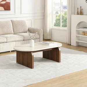 MDF salontafel – Travertin en donker natuurlijk effect – ELRADA MDF salontafel – Travertin en donker natuurlijk effect – ELRADA