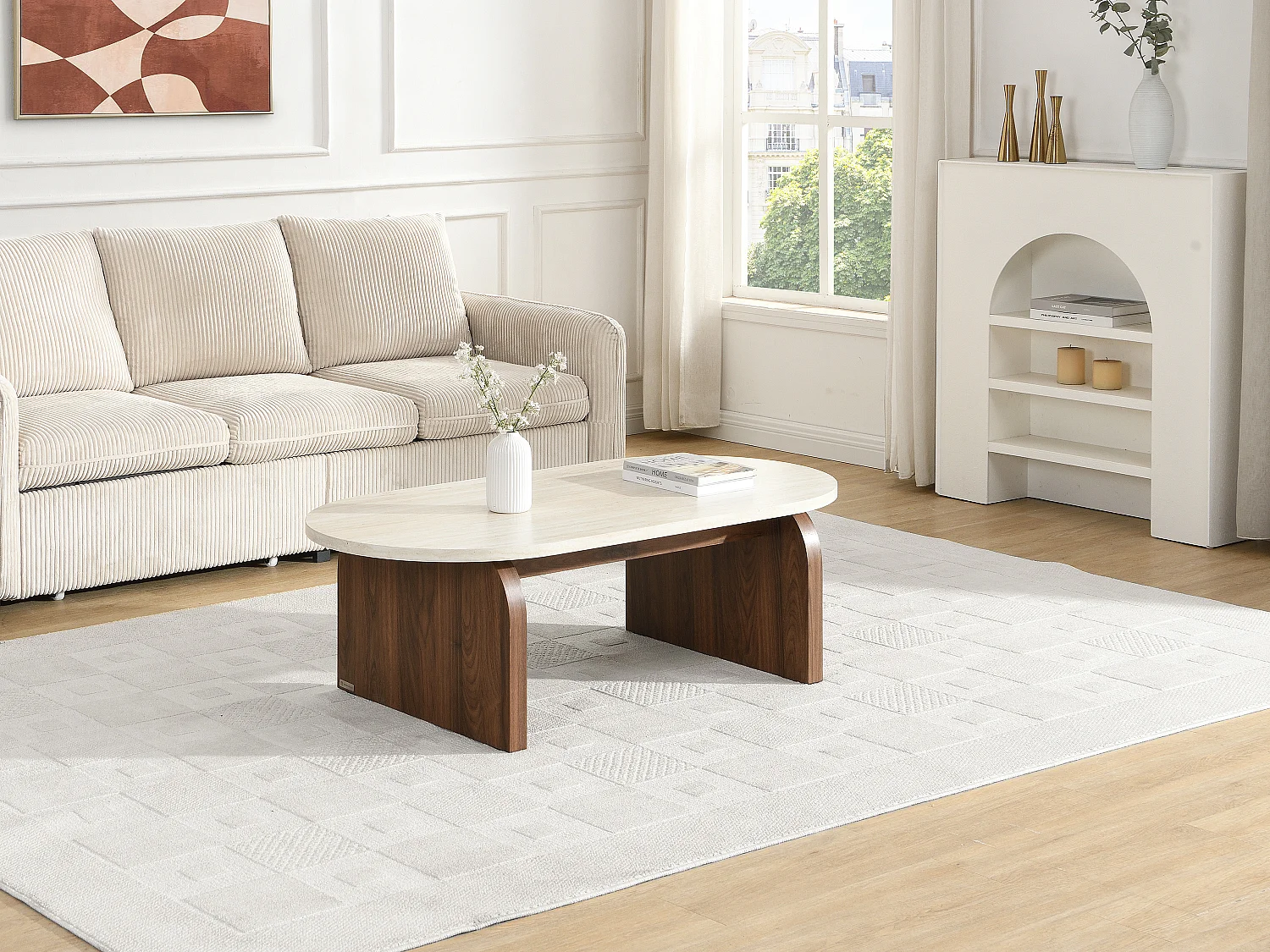 MDF salontafel - Travertin en donker natuurlijk effect - ELRADA