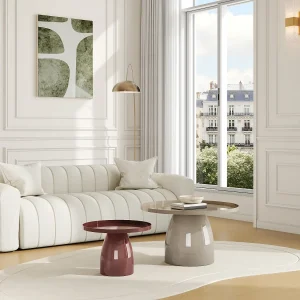 Set van 2 metalen salontafels – Beige en glanzend bruin – FRIDANA Set van 2 metalen salontafels – Beige en glanzend bruin – FRIDANA