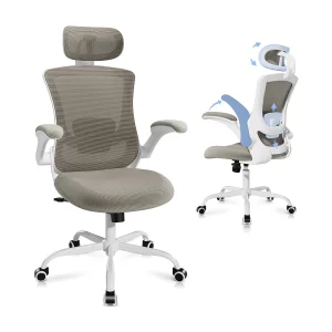 Ergonomische bureaustoel – Hoge rugleuning van mesh, verstelbare lendensteun en hoofdsteun – bruin Ergonomische bureaustoel – Hoge rugleuning van mesh, verstelbare lendensteun en hoofdsteun – bruin