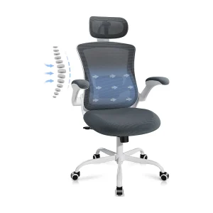 Ergonomische bureaustoel – Hoge rugleuning van mesh, verstelbare lendensteun en hoofdsteun – grijs Ergonomische bureaustoel – Hoge rugleuning van mesh, verstelbare lendensteun en hoofdsteun – grijs