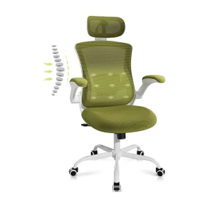 Ergonomische bureaustoel – Hoog mesh-rugleuning, verstelbare lendensteun en hoofdsteun, opklapbare armleuningen – Groen Ergonomische bureaustoel – Hoog mesh-rugleuning, verstelbare lendensteun en hoofdsteun, opklapbare armleuningen – Groen