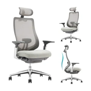 SMARTUE Atlas ergonomische bureaustoel lichtgrijs, 4D armleuningen, voor-achter verstelbare zitting, hoogwaardige metalen poten SMARTUE Atlas ergonomische bureaustoel lichtgrijs, 4D armleuningen, voor-achter verstelbare zitting, hoogwaardige metalen poten