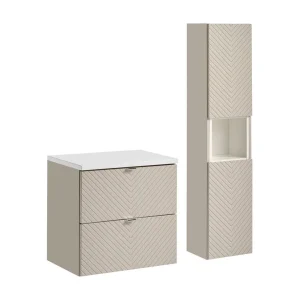 Ensemble AOKI: onderkast met laden 60cm + witte wastafelblad + opbergkolom Ensemble AOKI: onderkast met laden 60cm + witte wastafelblad + opbergkolom