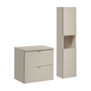 Ensemble AOKI : meubel onder wastafel met laden 60cm + beige wastafelblad + opbergkolom Ensemble AOKI : meubel onder wastafel met laden 60cm + beige wastafelblad + opbergkolom