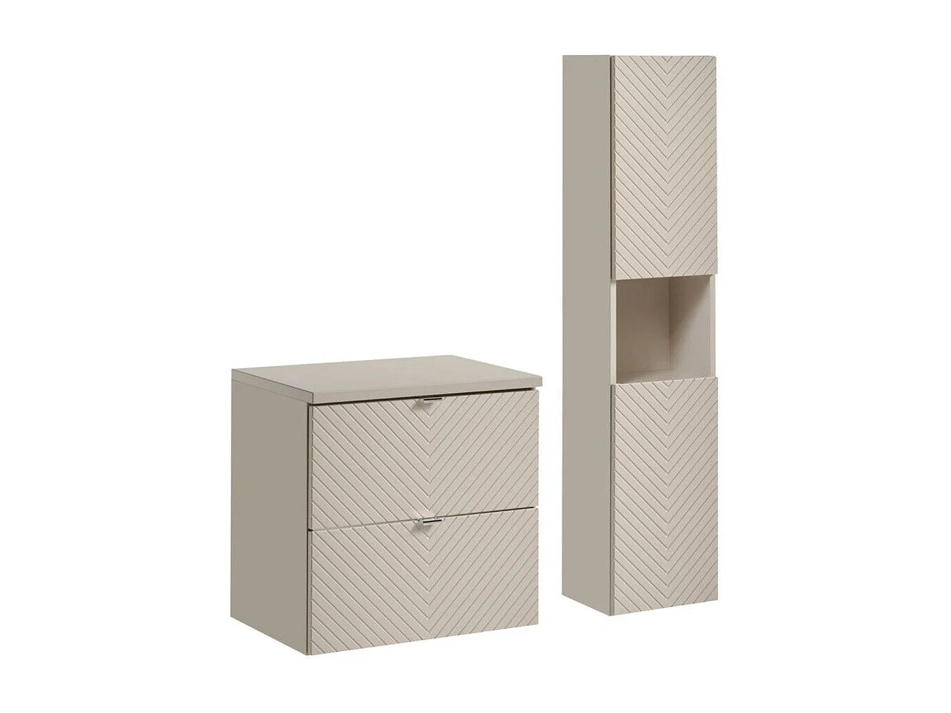 Ensemble AOKI : meubel onder wastafel met laden 60cm + beige wastafelblad + opbergkolom