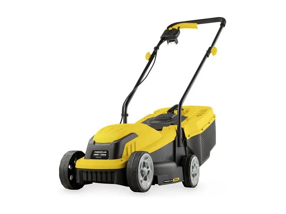 Elektrische grasmaaier POWERPLUS 1000W, 32 cm, 30L opvangbak, 3 verstelbare maaihoogtes, Achteruitworp, Compact en lichtgewicht