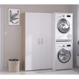 Meubel voor 2 machines met opbergruimte, licht naturel en wit, B156 x H184 cm, ERKANO Meubel voor 2 machines met opbergruimte, licht naturel en wit, B156 x H184 cm, ERKANO