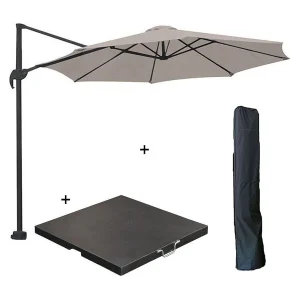 Garden Impressions Hawaii zweefparasol S Ø300 – donker grijs/zand met 80 kg parasolvoet en parasolhoes Garden Impressions Hawaii zweefparasol S Ø300 – donker grijs/zand met 80 kg parasolvoet en parasolhoes