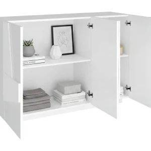 Dmora Dressoir Elia 38x121x86h cm Glanzend Wit 3 Planken 5 Vakjes, Dressoir 3 Deuren Made in Italy Dmora Dressoir Elia 38x121x86h cm Glanzend Wit 3 Planken 5 Vakjes, Dressoir 3 Deuren Made in Italy