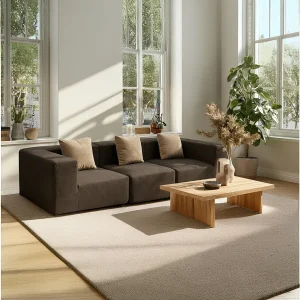 Gecomprimeerde 3-zitsbank Pure in flanel -Chocolade en beige Gecomprimeerde 3-zitsbank Pure in flanel -Chocolade en beige