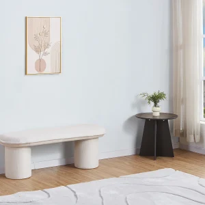 Stoffen bankje in beige kleur – ELAMIU Stoffen bankje in beige kleur – ELAMIU