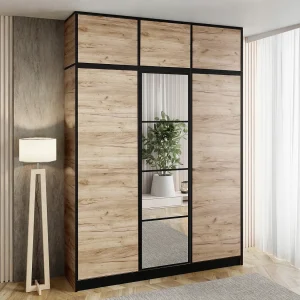 Driedelige kledingkast met spiegel MODEL 1 COSTA 3D EIKEN CRAFT GOUD met opzetkast Driedelige kledingkast met spiegel MODEL 1 COSTA 3D EIKEN CRAFT GOUD met opzetkast