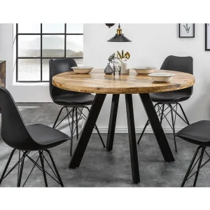 Eettafel LODEN 120 cm – Rond blad van massief mangohout en zwart metalen structuur