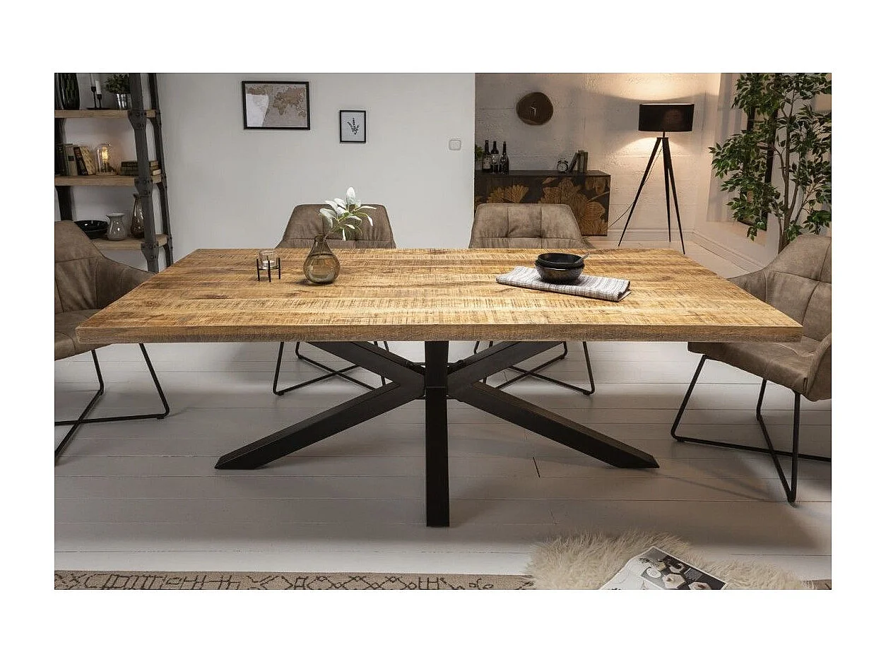 Eettafel SOLARA 180 cm - Blad van massief mangohout en zwart metaal