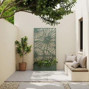 Plantenbak met patroontrellis – B92 x D32.5 x H173 cm – Amandel groen – ENATAS Plantenbak met patroontrellis – B92 x D32.5 x H173 cm – Amandel groen – ENATAS