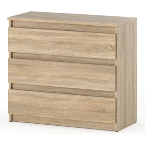 Eikenhouten commode Sonoma 3 lades, 80 cm, TV-meubel voor woon- of slaapkamer Eikenhouten commode Sonoma 3 lades, 80 cm, TV-meubel voor woon- of slaapkamer