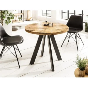 Eettafel LODEN 80 cm – Rond blad van massief mangohout en zwart metalen frame