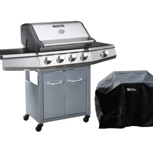 Gas BBQ gasbarbecue barbecue met led "Bingo 5" – 5 branders waarvan 1 zijbrander – 15,2 kW + beschermhoes – Zilver Gas BBQ gasbarbecue barbecue met led "Bingo 5" – 5 branders waarvan 1 zijbrander – 15,2 kW + beschermhoes – Zilver