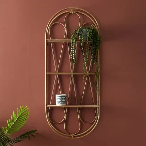 Decoratieve Wandplank Java 96 cm Asymmetrisch Hout en Metaal, Praktisch Design voor Objecten en Planten