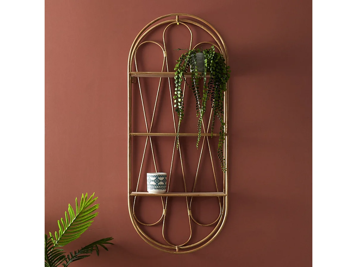 Decoratieve Wandplank Java 96 cm Asymmetrisch Hout en Metaal, Praktisch Design voor Objecten en Planten