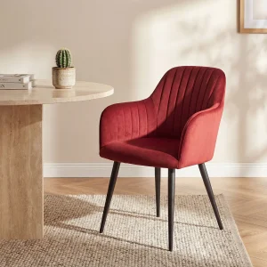 Set van 6 stoelen met armleuningen van fluweel en zwart metaal – Bordeaux – ELEANA Set van 6 stoelen met armleuningen van fluweel en zwart metaal – Bordeaux – ELEANA