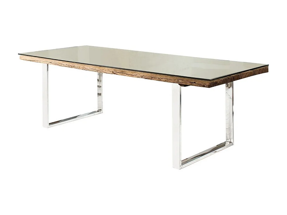 Eettafel RAFTA 180 cm - Blad van gerecycled hout en gehard glas, metalen structuur
