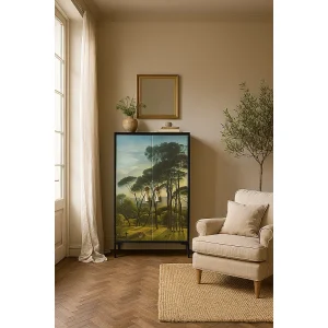 Dressoir van MDF met 2 decoratieve deuren met motief in natuurlijke groentinten
