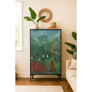 Dressoir van MDF met 2 decoratieve deuren met motief in diep junglegroen