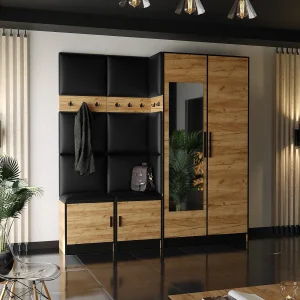 Garderobe ROJ 21 eiken craft goud + zwart eco-leer Garderobe ROJ 21 eiken craft goud + zwart eco-leer