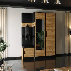 Garderobe ROJ 13 eiken craft goud + zwart eco-leer Garderobe ROJ 13 eiken craft goud + zwart eco-leer