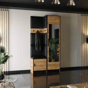 Garderobe ROJ 11 eiken craft goud + zwart eco-leer
